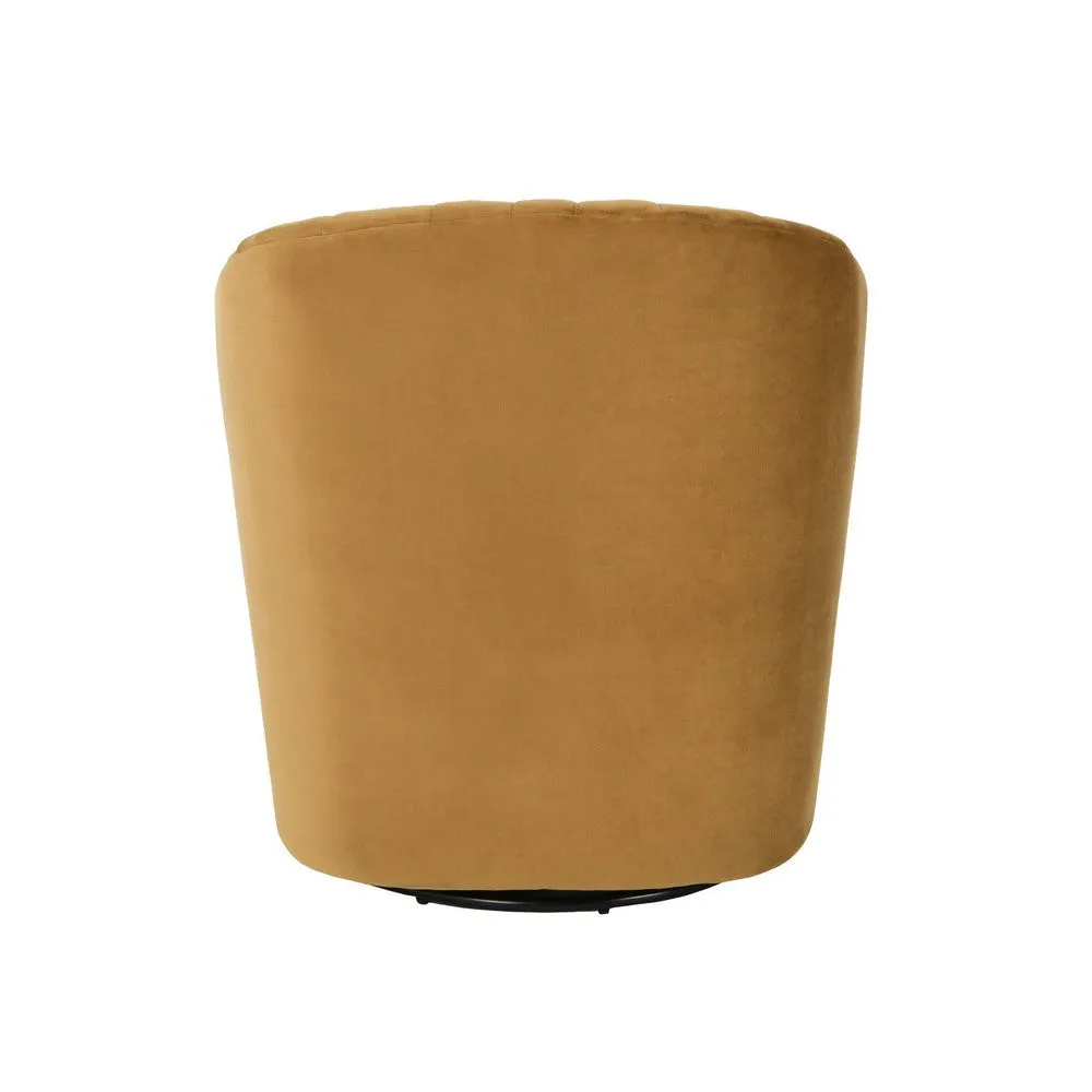 16 Inch Swivel Accent Chair, Barrel Shape, Channel Tufting, Bronze Finish  By Casagear Home