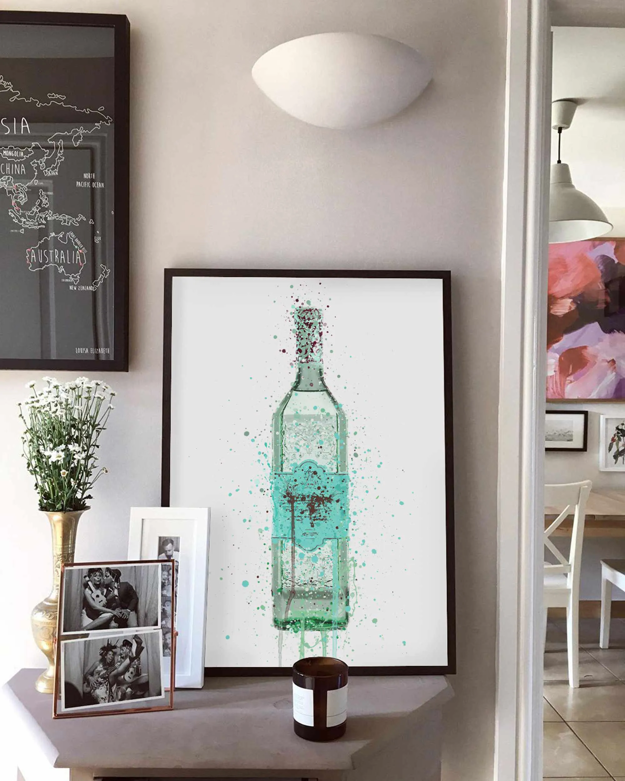 Gin Bottle Wall Art Print 'Duck Egg Blue'